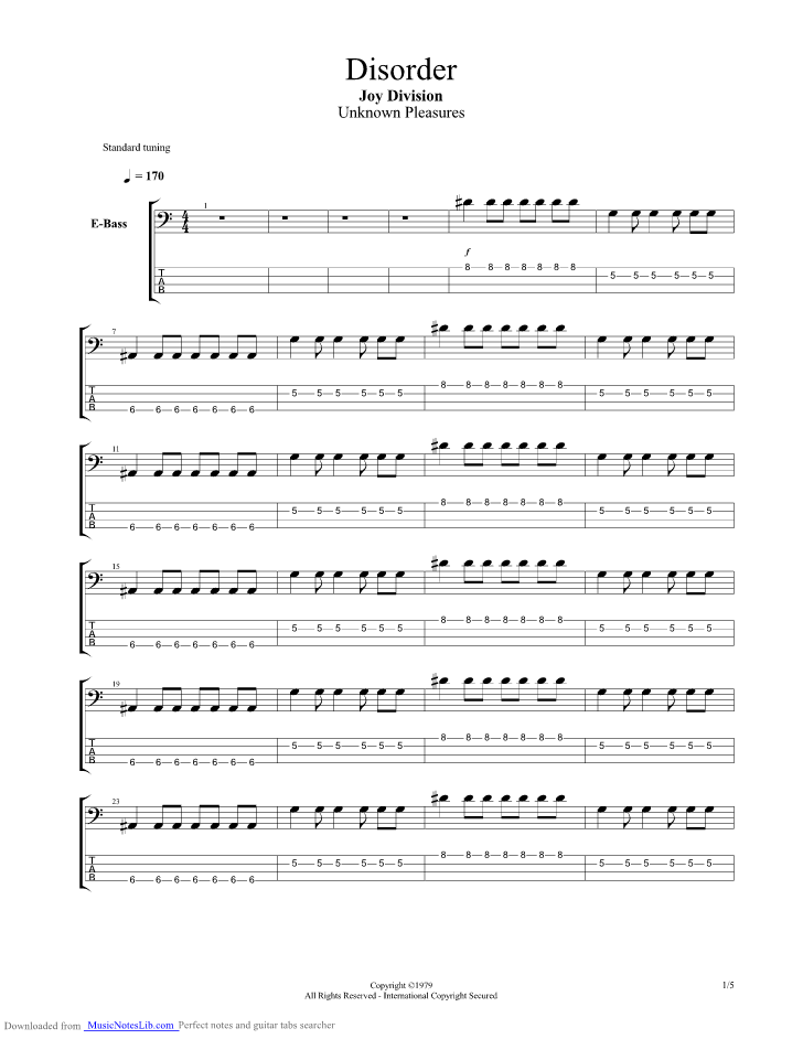 Disorder guitar pro tab by Joy Division