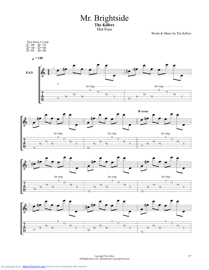 Mr. Brightside guitar pro tab by Killers