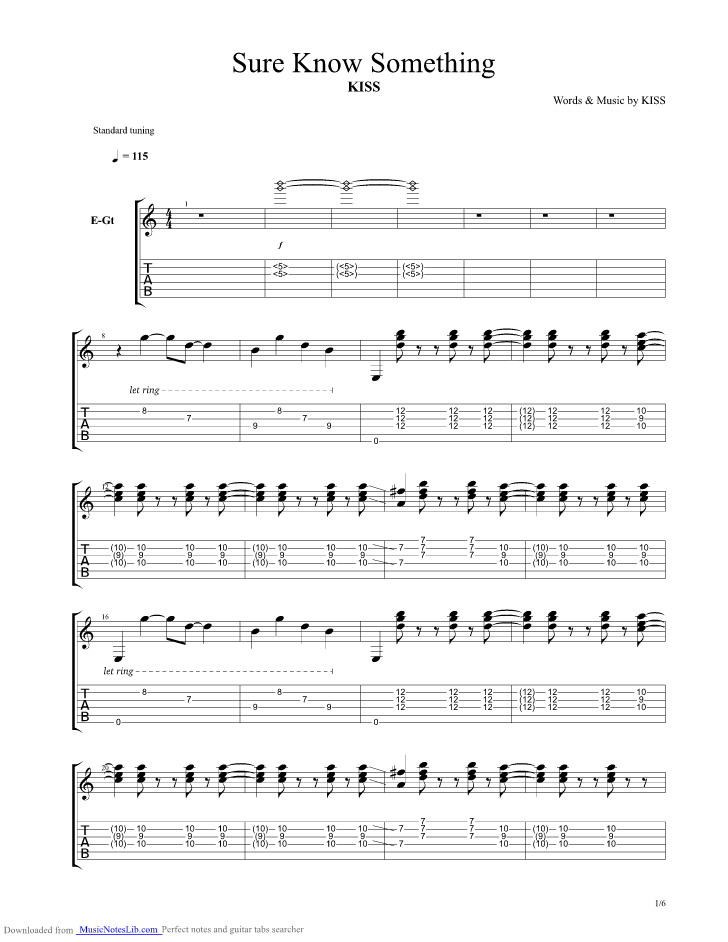 Sure know something guitar pro tab by Kiss