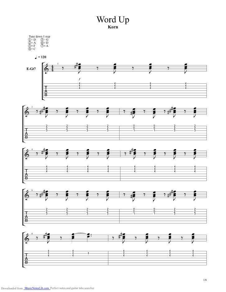 Word up guitar pro tab by Korn