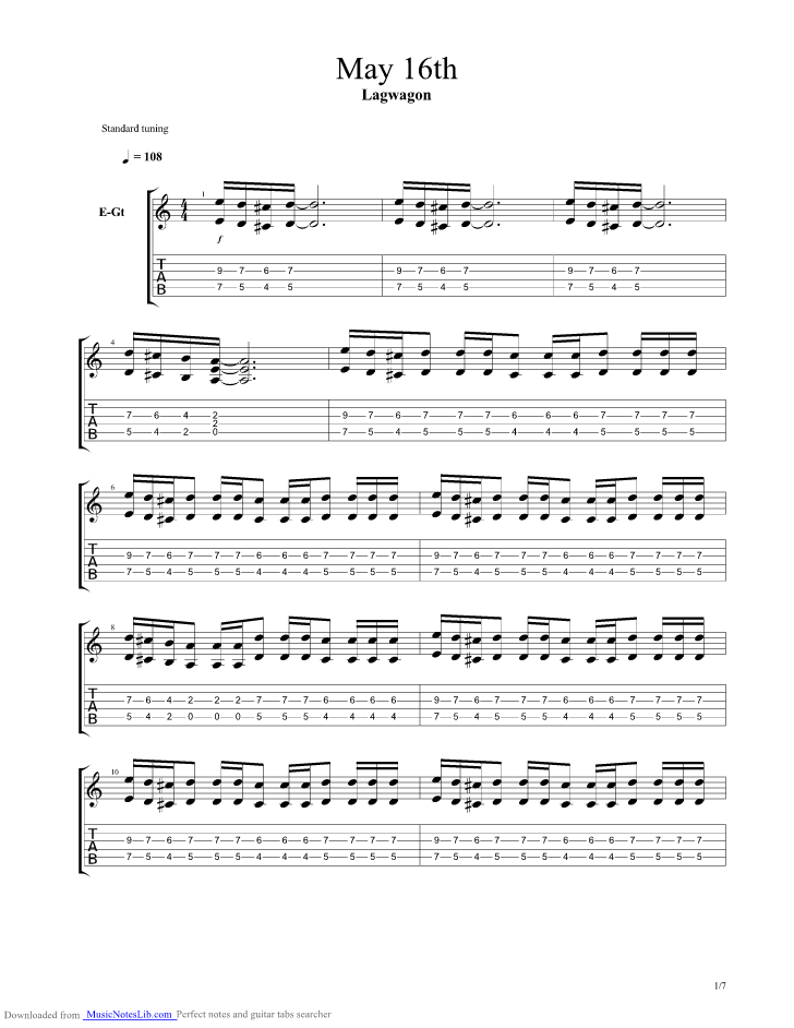 May 16th guitar pro tab by Lagwagon