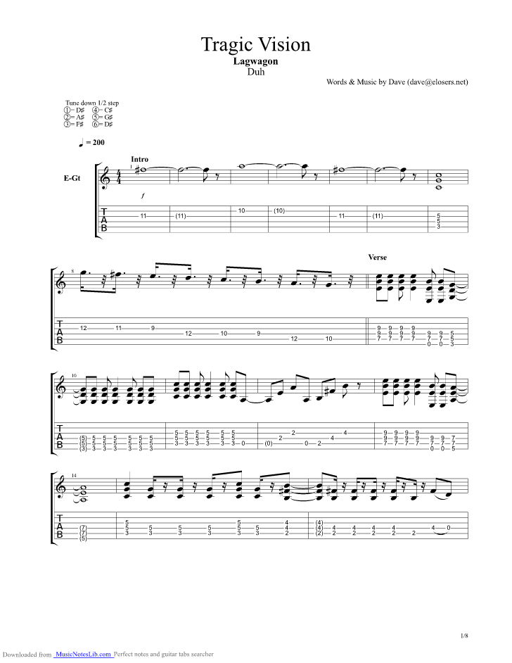 Tragic Vision guitar pro tab by Lagwagon