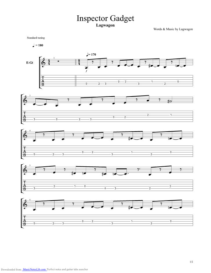 Inspector Gadget guitar pro tab by Lagwagon