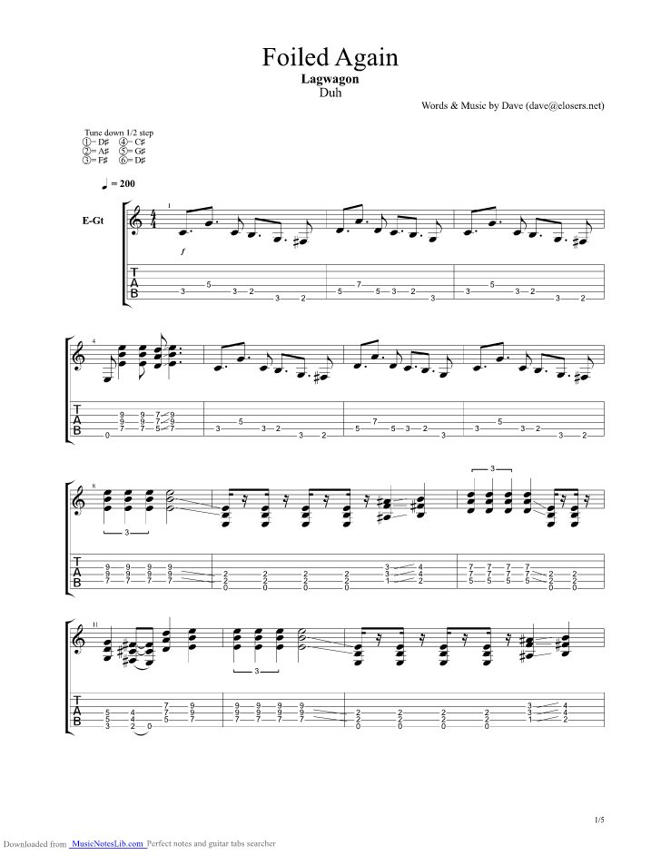 Foiled Again guitar pro tab by Lagwagon