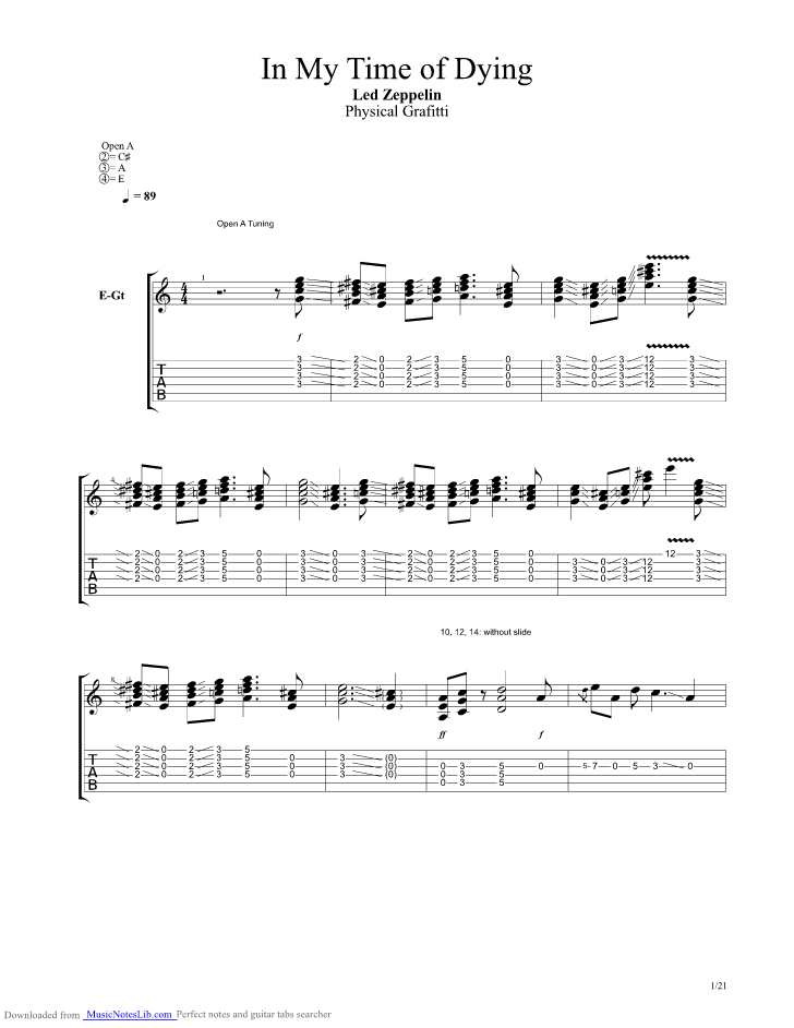 In My Time of Dying guitar pro tab by Led Zeppelin