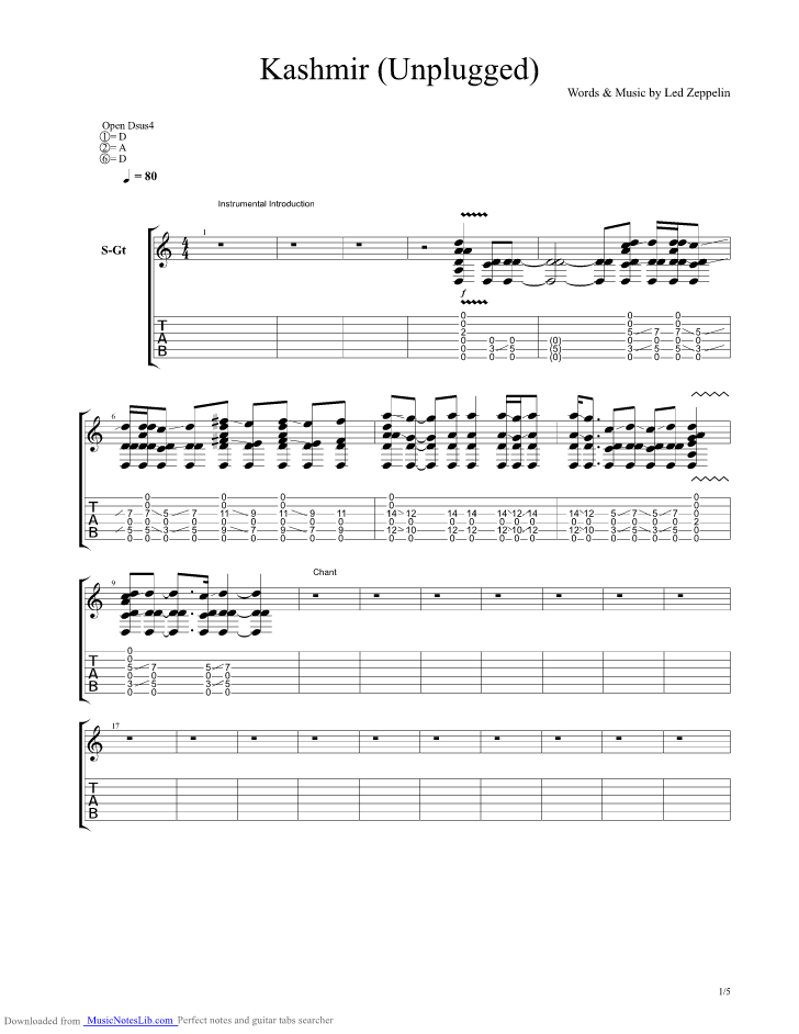 Kashmir Unplugged guitar pro tab by Led Zeppelin