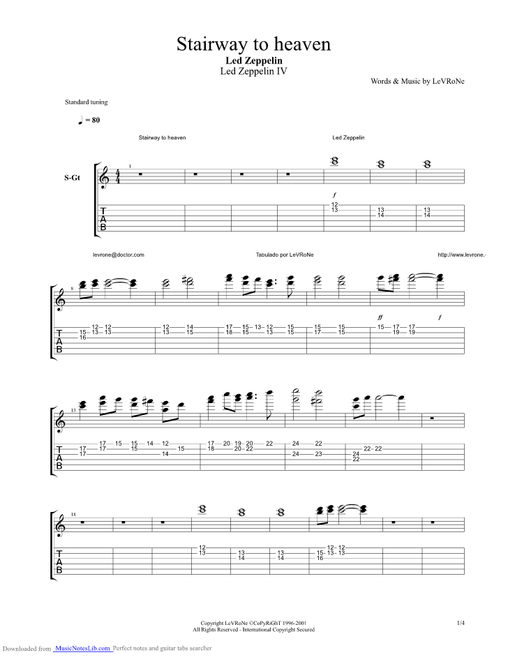 Stairway To Heaven guitar pro tab by Led Zeppelin