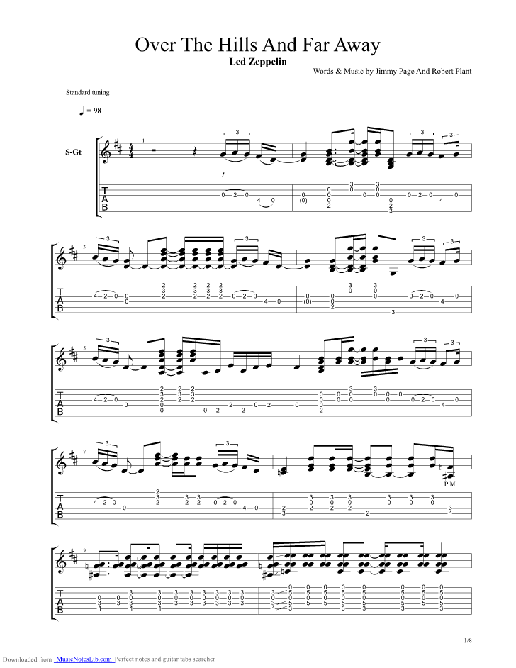 Over the Hills and Far Away guitar pro tab by Led Zeppelin