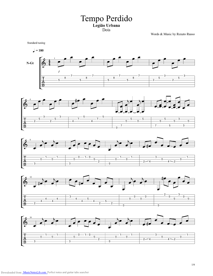 Tempo perdido guitar pro tab by Legiao Urbana