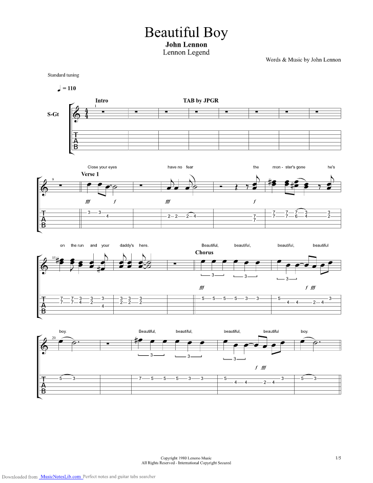 Beautiful Boy guitar pro tab by John Lennon