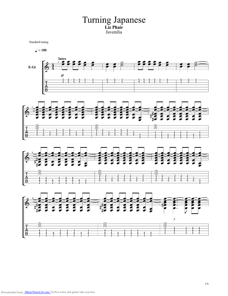 Turning Japanese guitar pro tab by Liz Phair