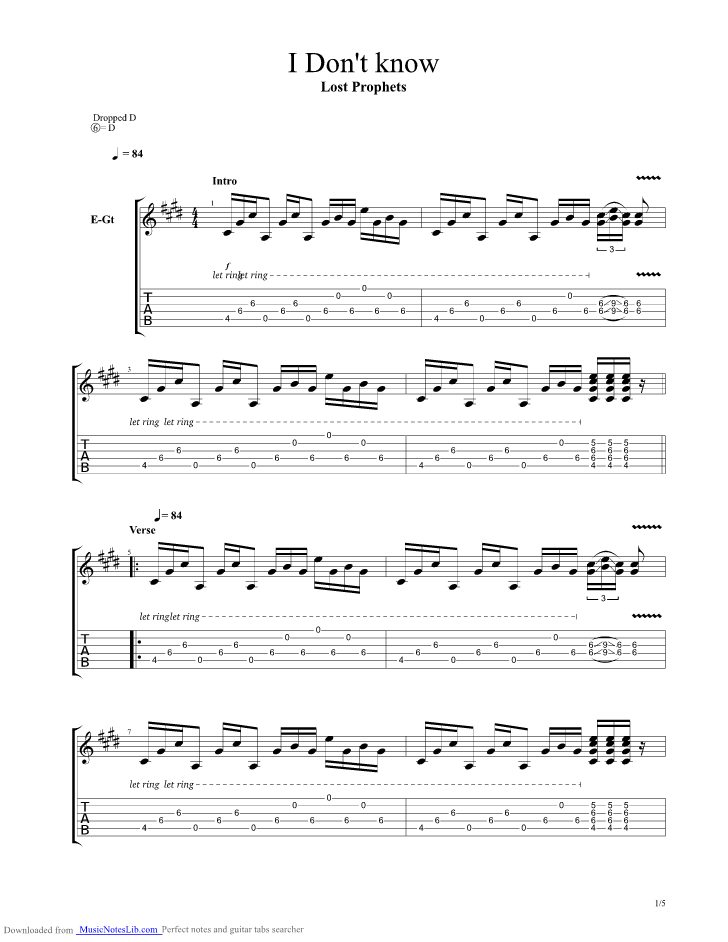 I Dont Know guitar pro tab by Lostprophets