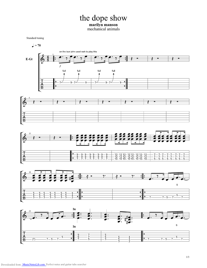 the dope show guitar pro tab by Marillion