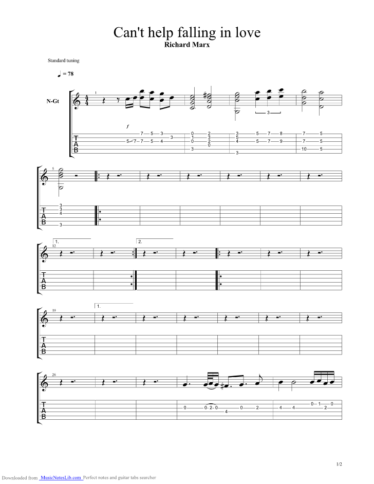 Can t help falling in love guitar pro tab by Richard Marx
