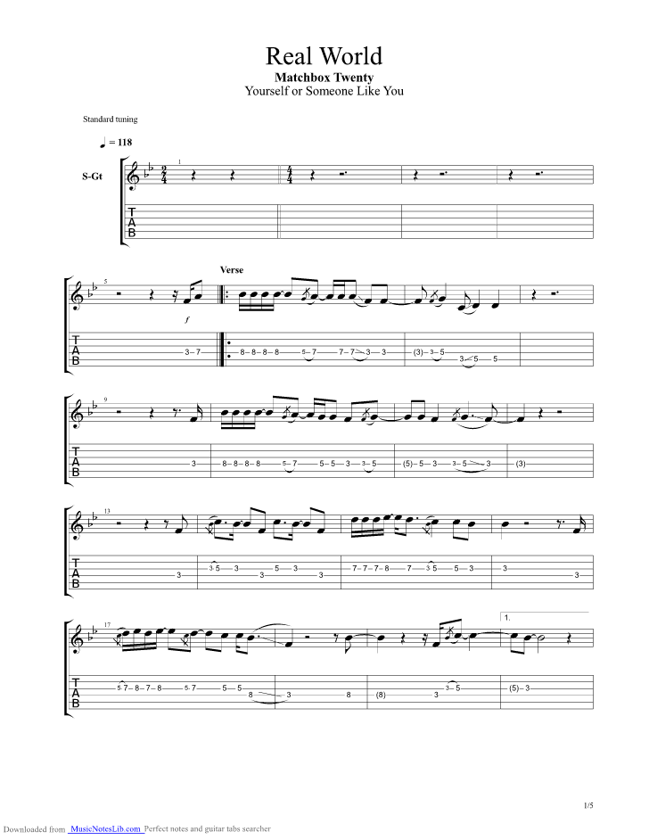Real World guitar pro tab by Matchbox 20