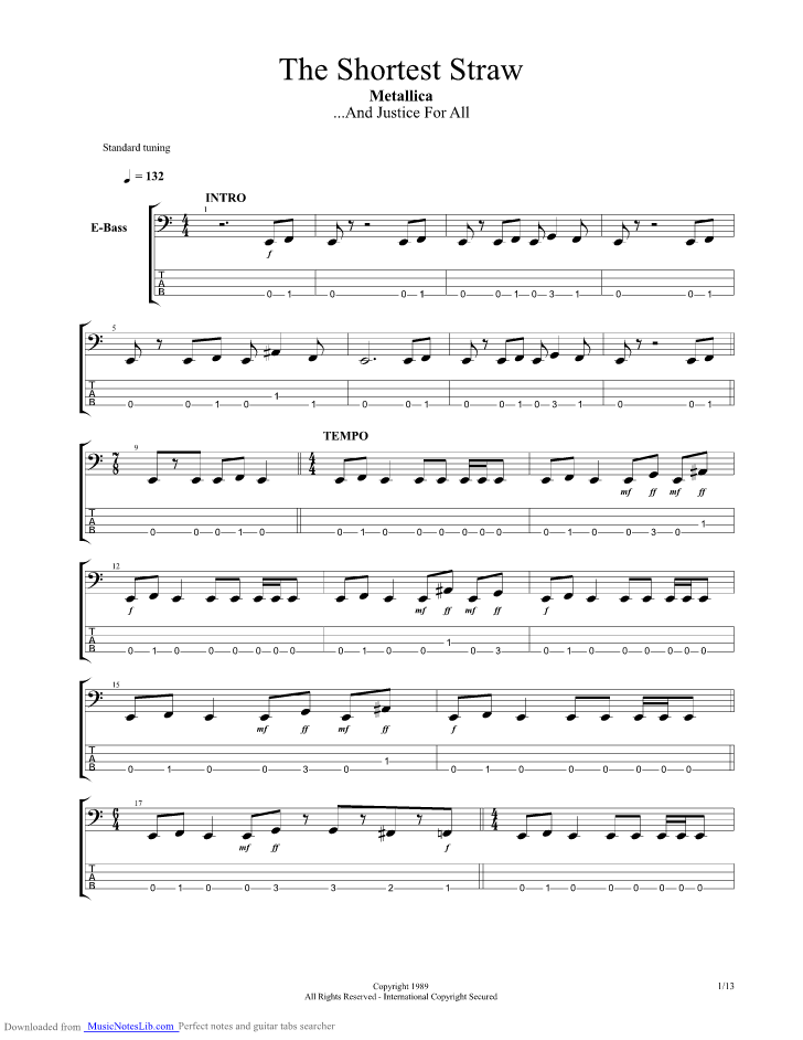 The Shortest Straw guitar pro tab by Metallica