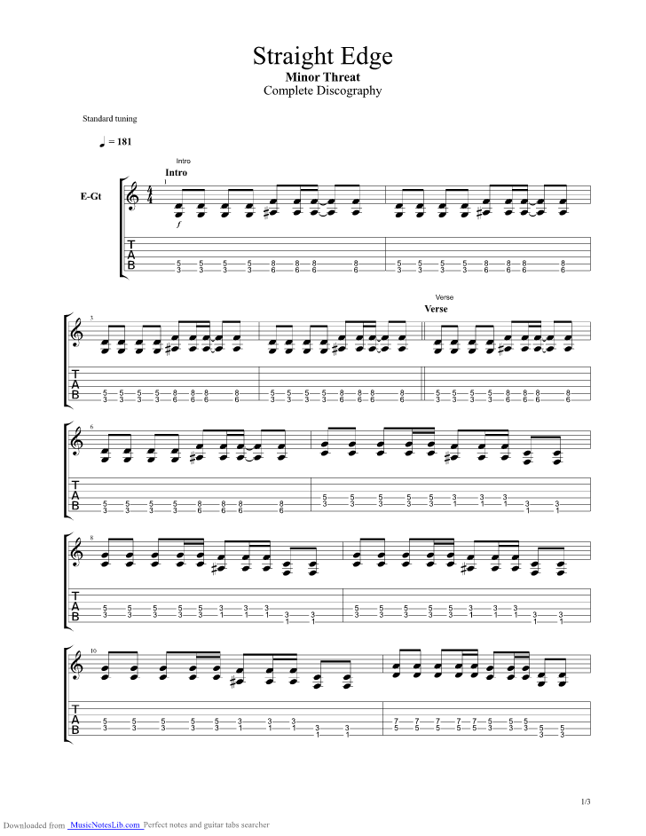 Straight Edge guitar pro tab by Minor Threat