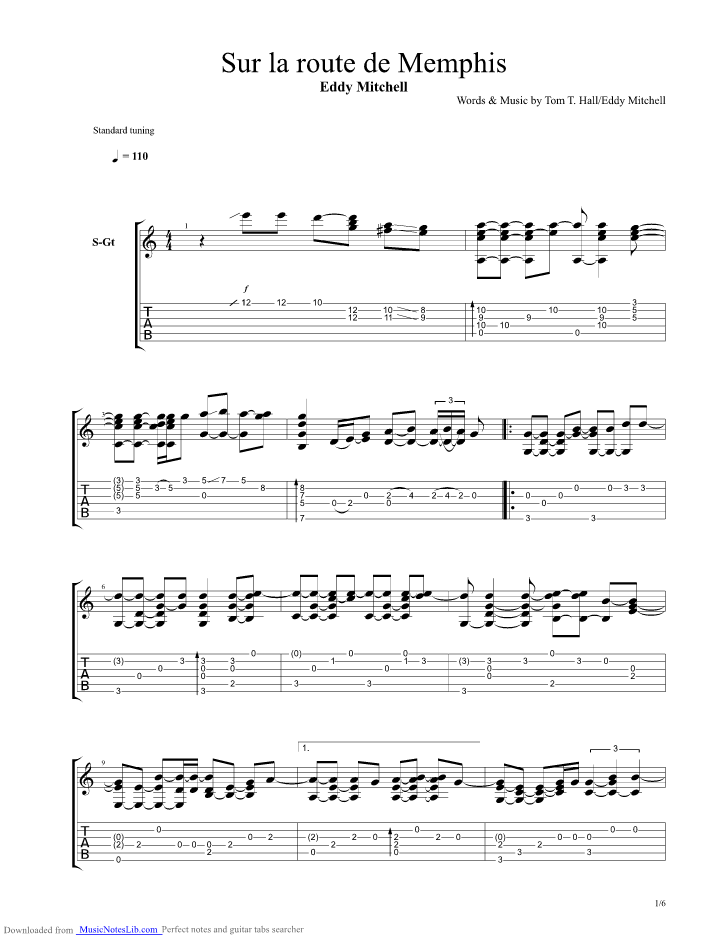 Sur La Route De Memphis guitar pro tab by Mitchell Eddy