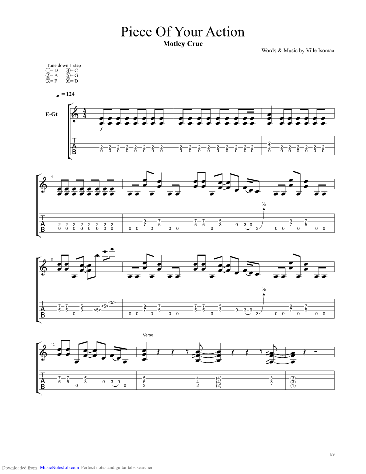 Piece Of Your Action guitar pro tab by Motley Crue
