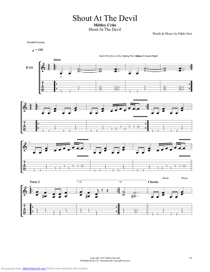 Shout At The Devil guitar pro tab by Motley Crue