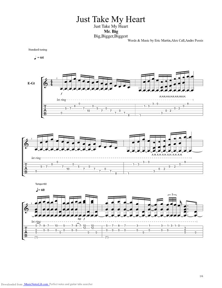 Just take my heart guitar pro tab by Mr Big