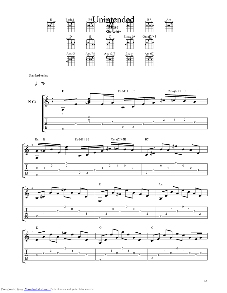 Unintended guitar pro tab by Muse
