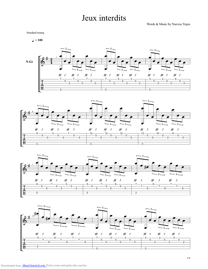 Jeux Interdits guitar pro tab by Narciso Yepes