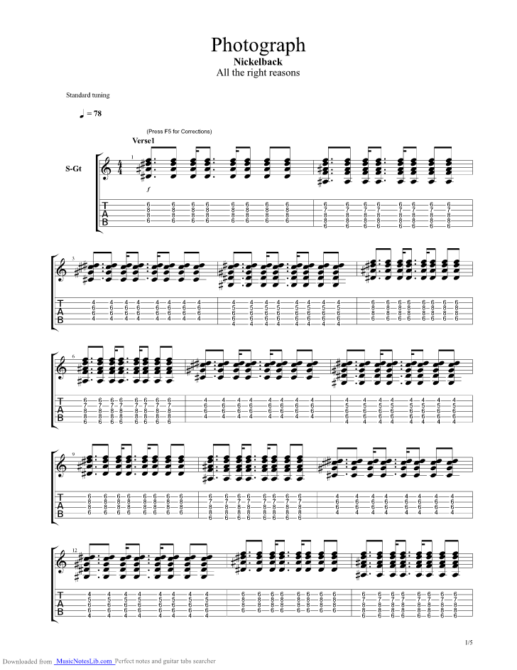 Photograph guitar pro tab by Nickelback