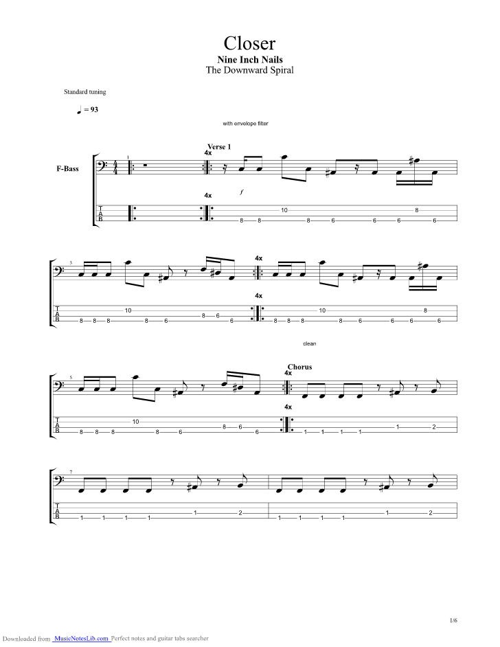 Closer guitar pro tab by Nine Inch Nails