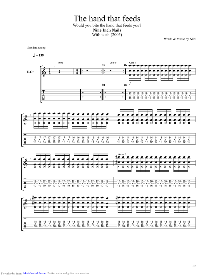 The Hand That Feeds guitar pro tab by Nine Inch Nails
