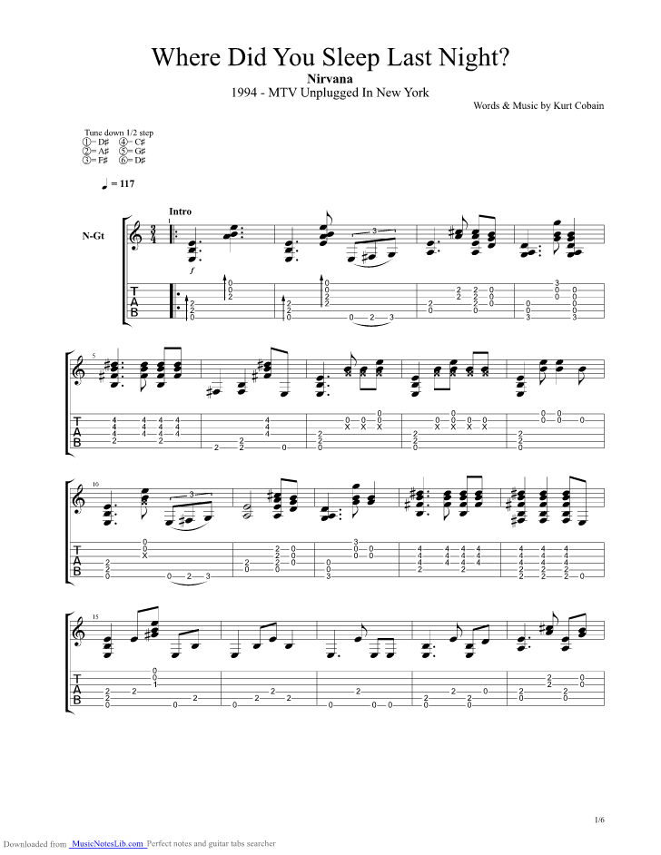Where Did You Sleep Last Night guitar pro tab by Nirvana