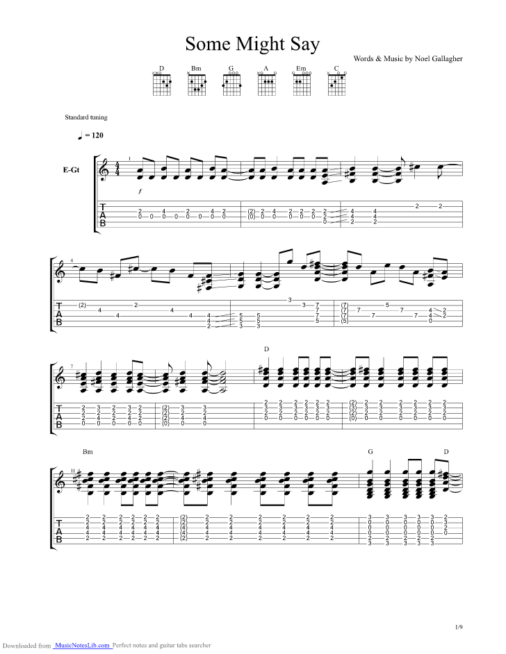 Some Might Say guitar pro tab by Oasis