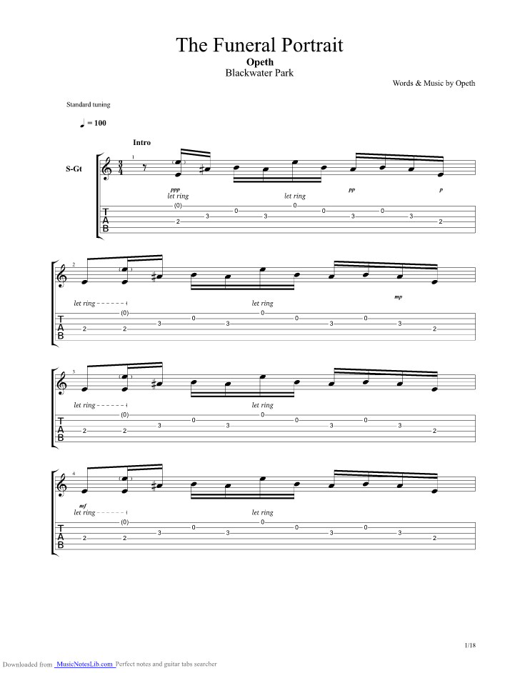 The Funeral Portrait guitar pro tab by Opeth
