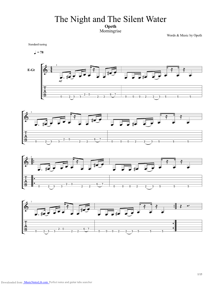 The Night And The Silent Water guitar pro tab by Opeth