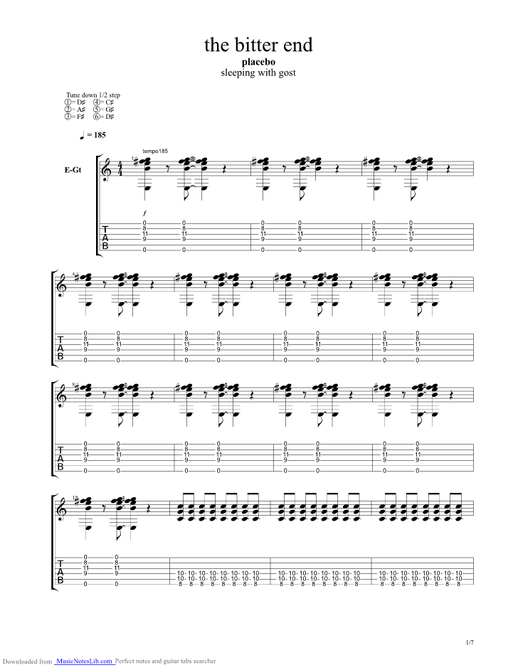 The Bitter End guitar pro tab by Placebo