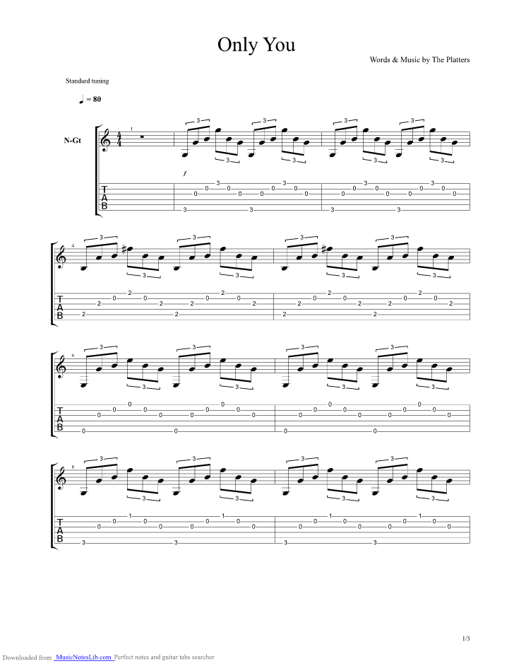 Only You guitar pro tab by The Platters