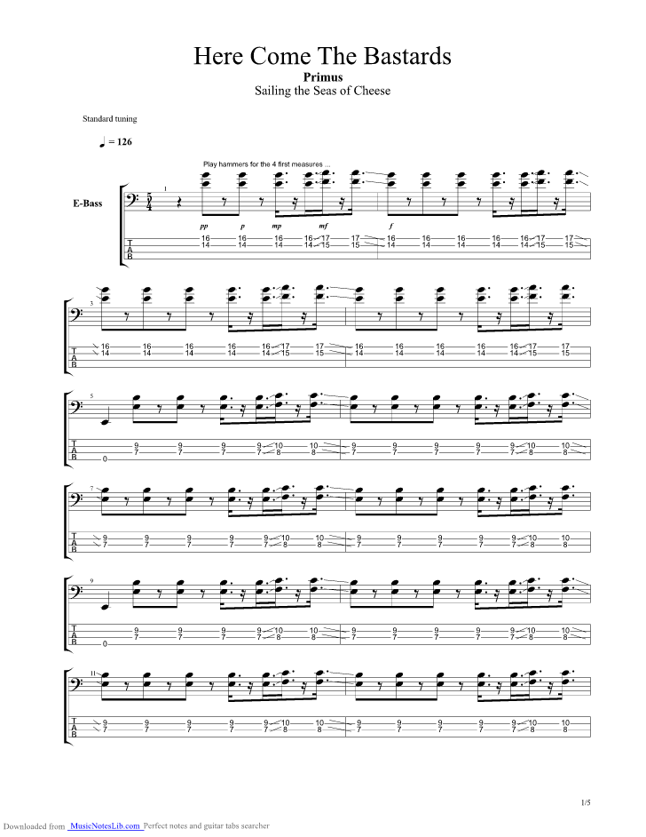 Here Come The Bastards guitar pro tab by Primus