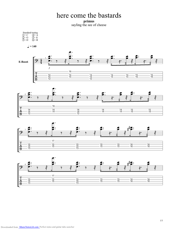 here come the bastard guitar pro tab by Primus