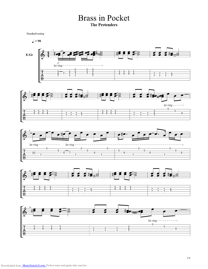 Brass In Pocket guitar pro tab by The Pretenders