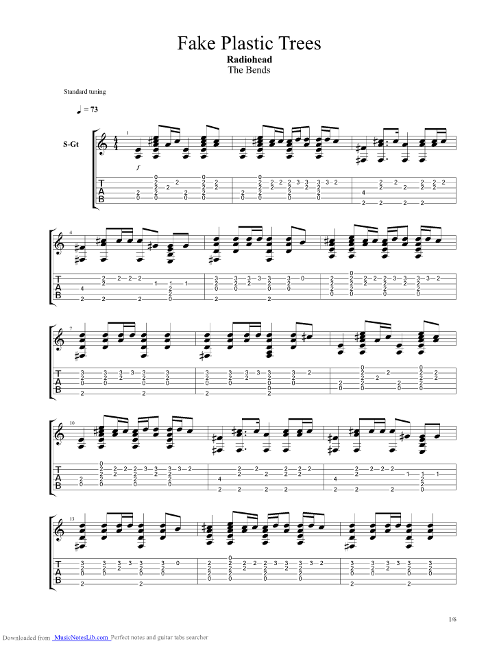 Fake Plastic Trees guitar pro tab by Radio Head