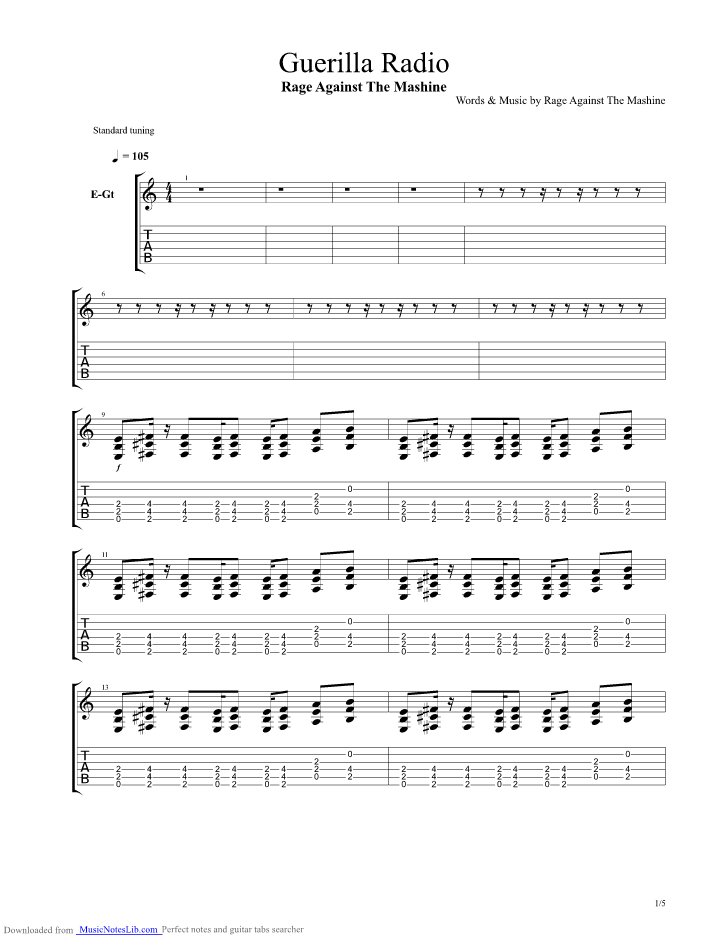 Guerilla Radio guitar pro tab by Rage Against The Machine