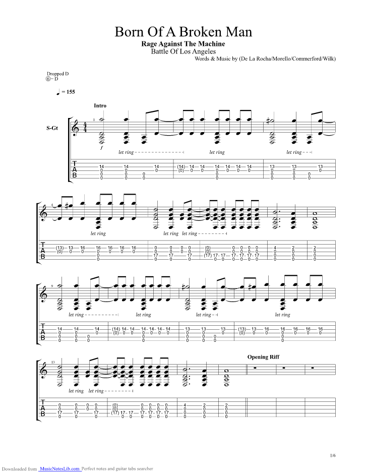 Born Of A Broken Man guitar pro tab by Rage Against The Machine