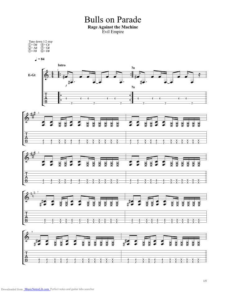 Bulls on parade guitar pro tab by Rage Against The Machine