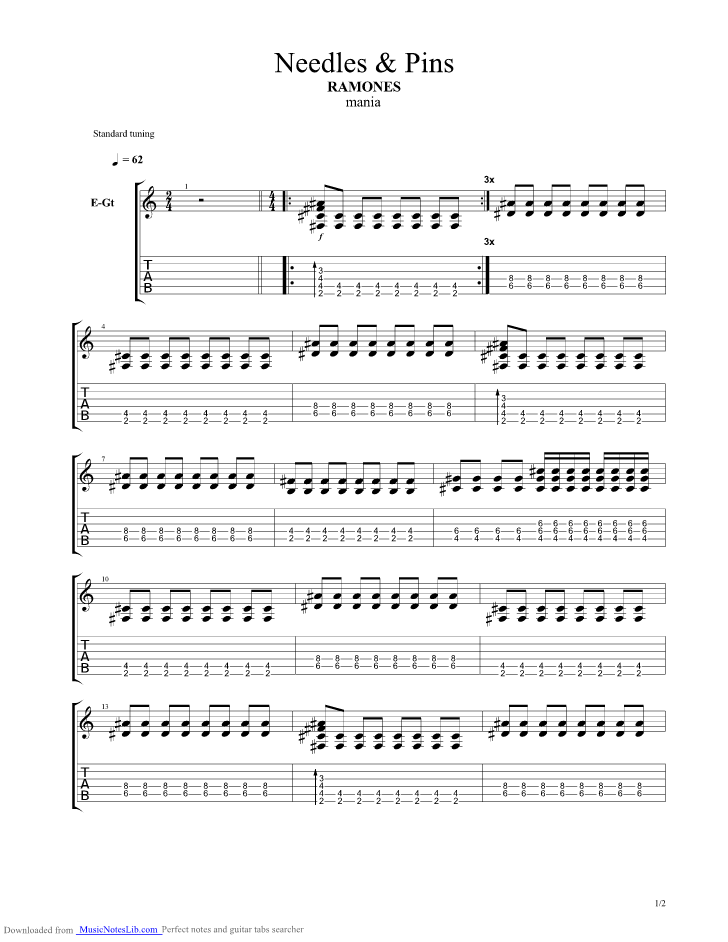 Needles and Pins guitar pro tab by Ramones