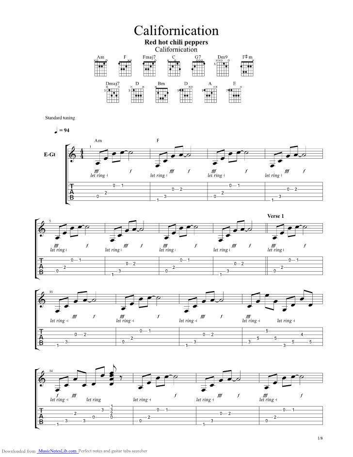 Californication guitar pro tab by Red Hot Chili Peppers