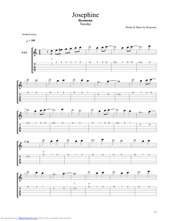 Josephine guitar pro tab by Reamonn