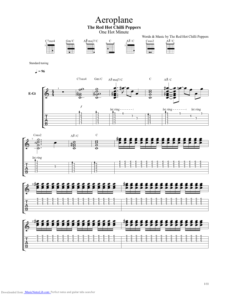 Aeroplane guitar pro tab by Red Hot Chili Peppers