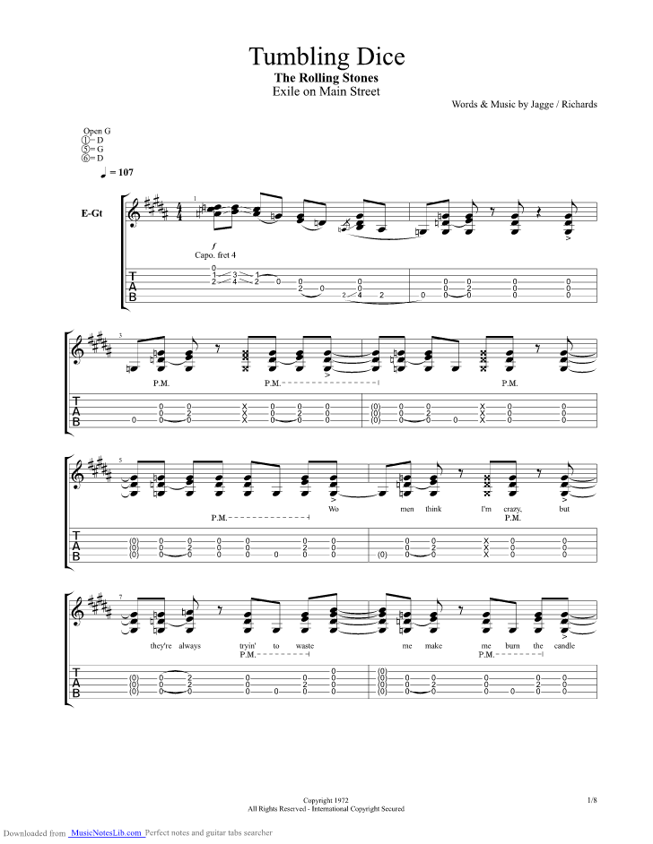 Tumbling Dice guitar pro tab by Rolling Stones