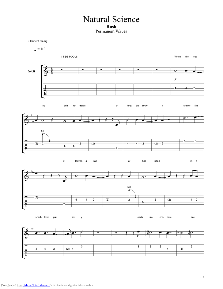 Natural Science guitar pro tab by Rush