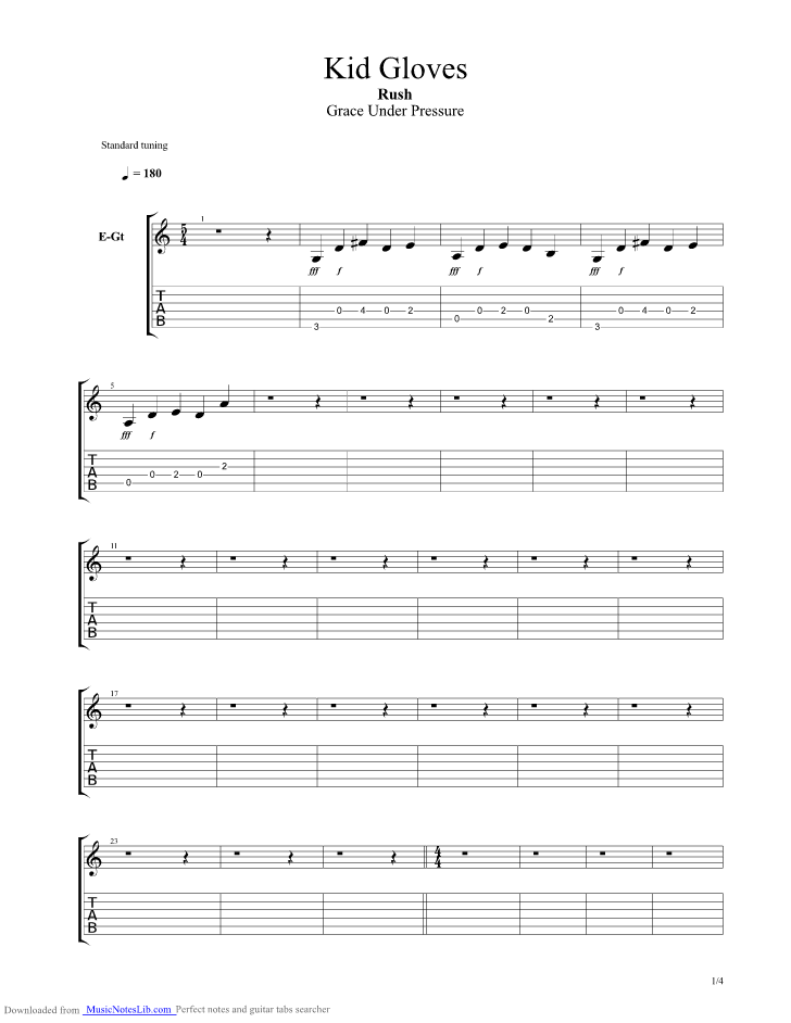 Kid Gloves guitar pro tab by Rush